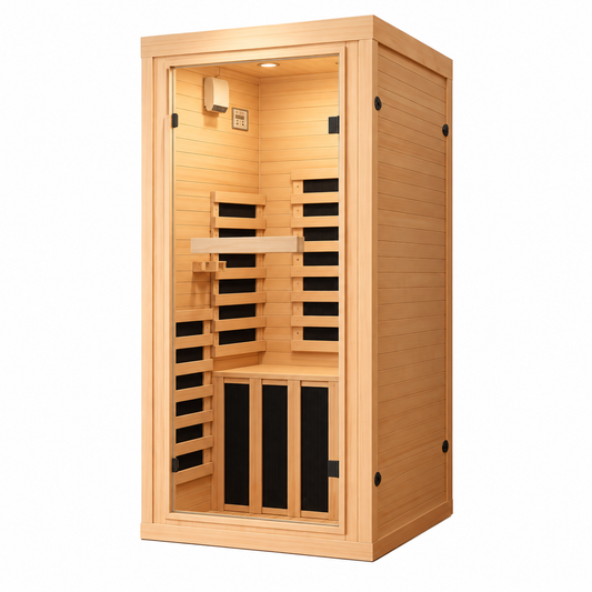 Halo Senses 1-2 Person Indoor Infrared Sauna – Premium Wooden Home Sauna with Glass Door