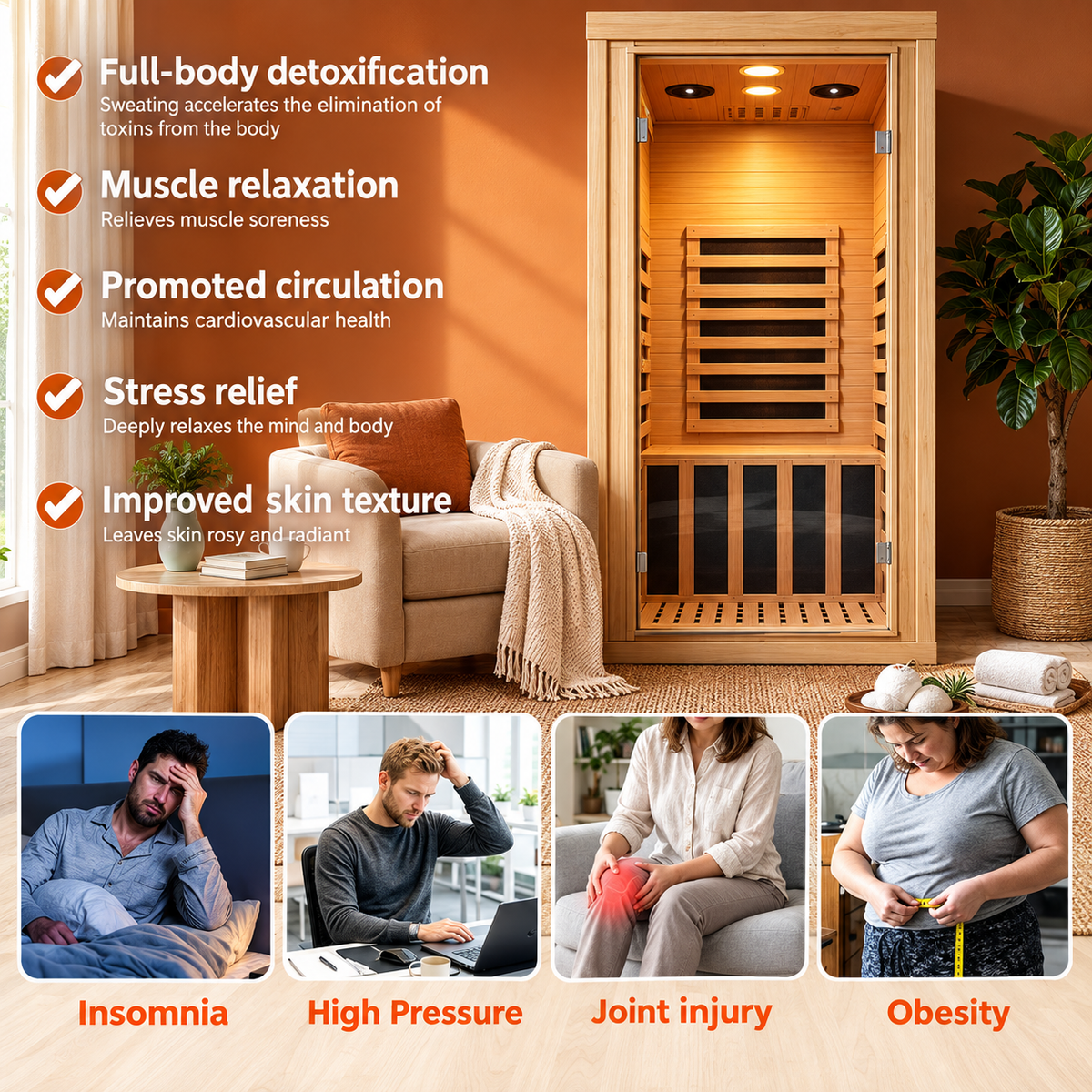 Halo Senses 1-2 Person Indoor Infrared Sauna – Premium Wooden Home Sauna with Glass Door
